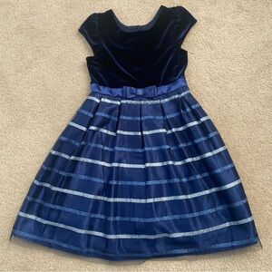Jona Michelle Blue Velvet Striped Tulle Holiday Dress